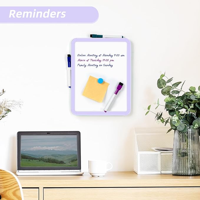 VUSIGN Small White Board Dry Erase, 8.5'' x 11'' Magnetic Dry Erase Board, Mini Whiteboard with Markers for Fridge, Wall, Locker, Purple