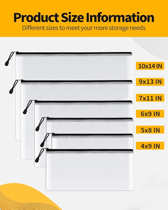 SUNEE Multisize Mesh Zipper Pouch (Black, 30 Packs), Mesh Zipper Bags for School Office Supplies, Puzzles & Games, Accessories