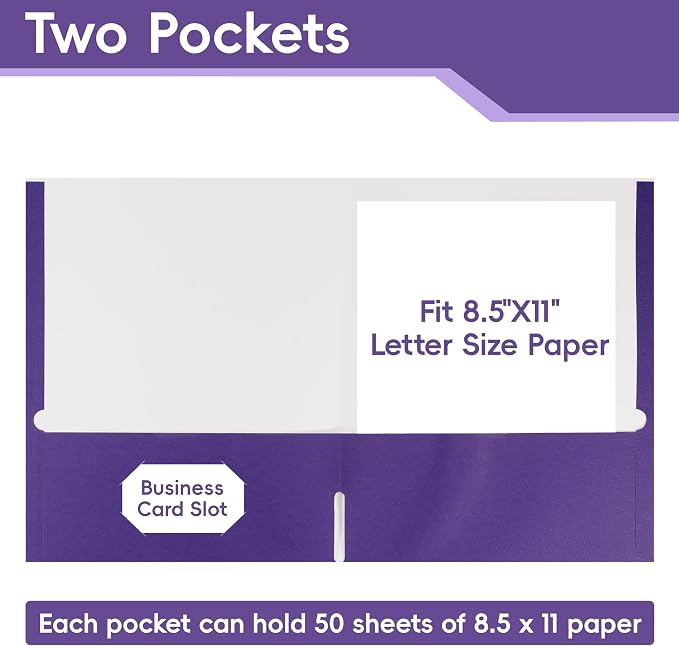8 Packs Purple Two Pocket File Folders,File Folder Letter Size,8.5x11Inches File Folders for Office,School and Home,Organizer File Folder