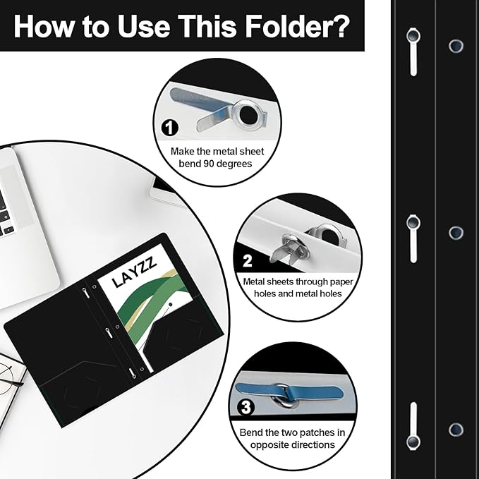 Two Pocket Folders with Prongs, LAYZZ 60 Pack Poly Plastic Folders, Heavy Duty Plastic Folders with Pockets and Prongs, Letter Size, for Offices and Schools (Black)
