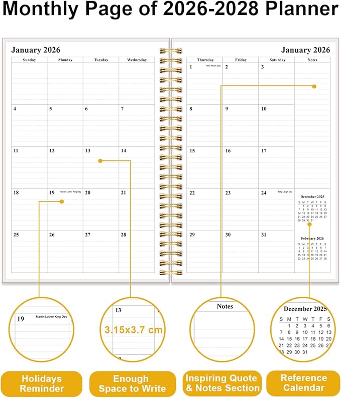 2026-2028 Monthly Planner - 36 Month PLanner Calendar from January 2026 to December 2028, 3 Year Planner 2026-2028 with Flexible Cover, Inner Pocket, Perfect for Home | School | Office, 5.8" x 8.5", Colorful Large Flower