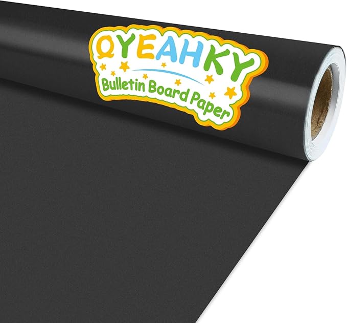 Black Bulletin Board Paper Roll - Fade Resistant Background for Classroom, Home Wall, Education Decoration - Poster Art Craft Supplies 17.7in x 20ft