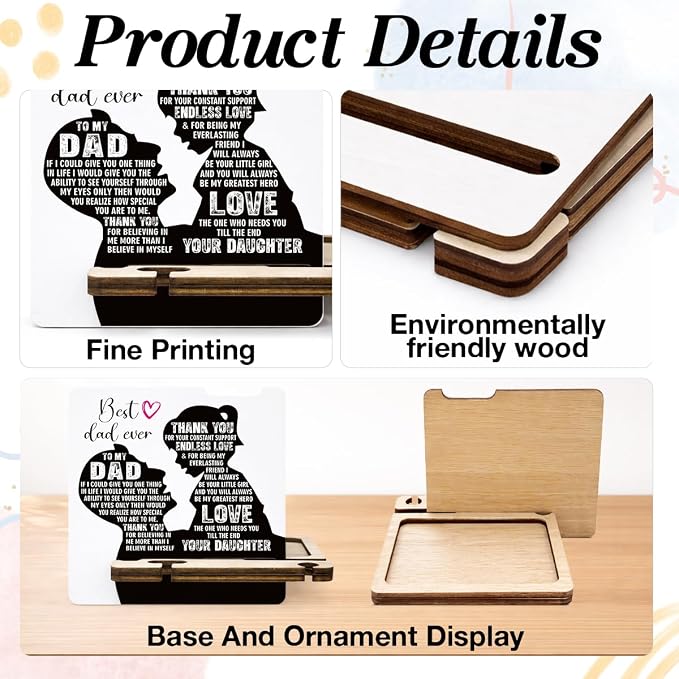 Father's Day Appreciation Gift for Dad - Multi-functional Desk Organizer - Motivational Best Dad wooden Sign for Office Desk Shelf Decor