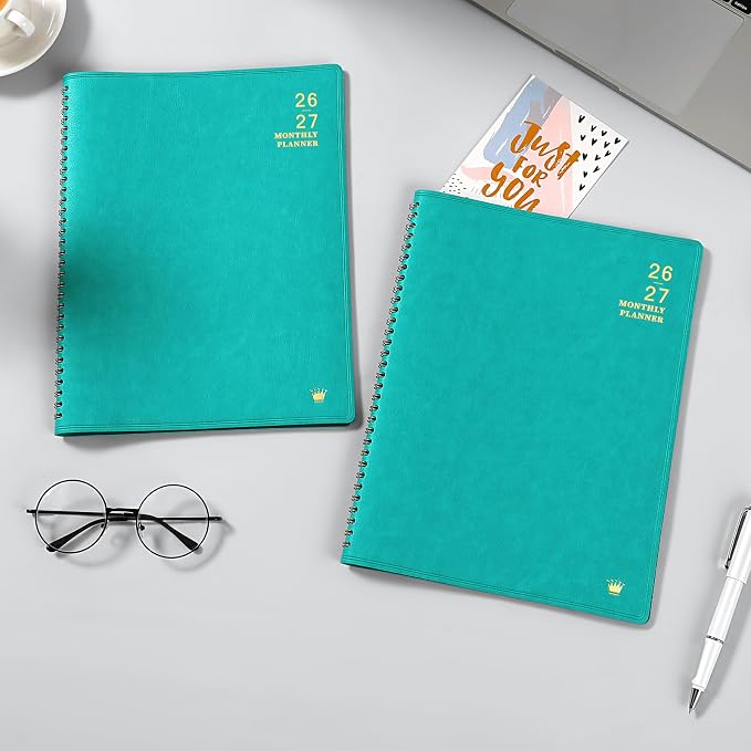 2026-2027 Monthly Planner - Jul 2026 - Dec 2027, 18 Months Calendar/Planner with Faux Leather, 8.86" x 11.4", 15 Notes Pages, Strong Twin - Wire Binding, Pocket, Monthly Tabs, Perfect Organizer- Green