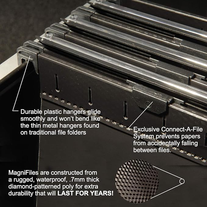 Ultimate Office MagniFile Hanging File Folders V Base Letter Size with 11 inch Magnified Indexes that Double The Size of Your File Titles to Find Files Fast. (Set of 20 Black)