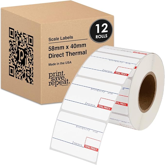 58mm x 40mm Labels for CAS Scales (8010) | 40mm Core | 700 Labels/Roll | 12 Rolls | 8,400 Labels