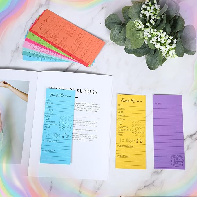 100 Pcs Colorful Book Review Bookmarks Book Marker Reading Log Bookish Gift for Readers Reading Page Markers to Review Tracker (Rainbow Color)