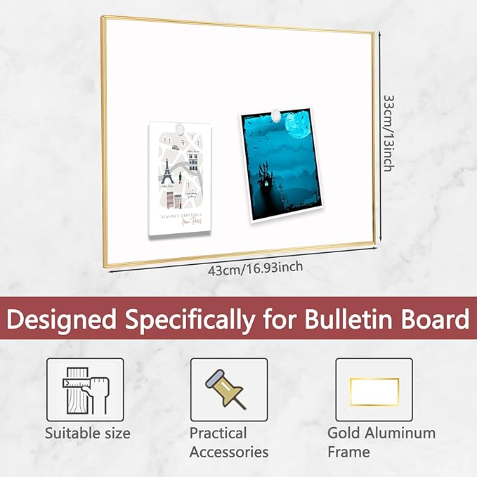 Dry Erase White Board, 13"x 17" Gold Aluminum Frame Magnetic Whiteboard for Wall Office,School,Home, Hanging Board for Decoration,Planning,Kitchen Grocery List,Drawing,Memo（BB-Gold-3343+1）