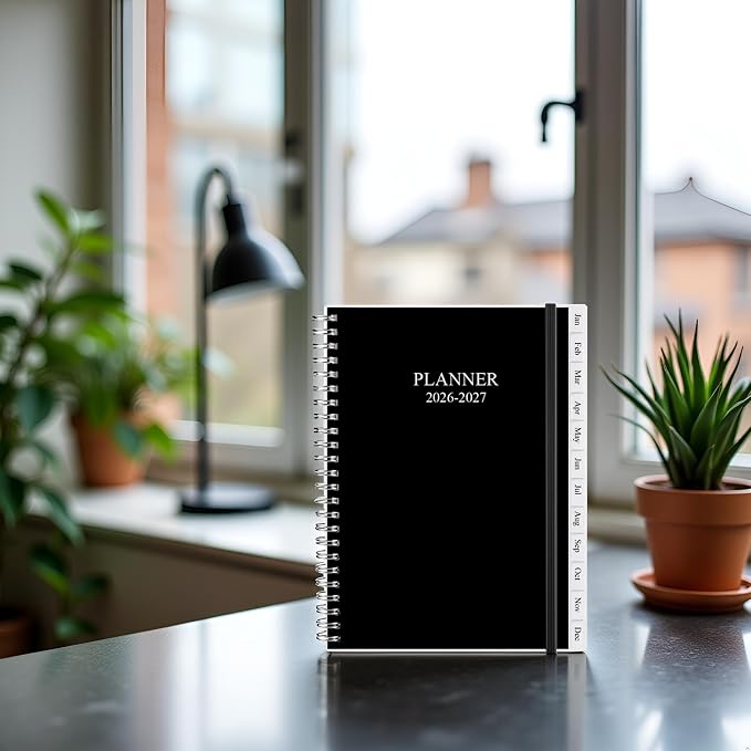 Cheericome Planner 2026-2027, Monthly Weekly Planner Runs January 2026 to June 2027, 26-27 Planners with PP Cover and Elastic Bond, 18 Month, Black Monthly Planner Calendar