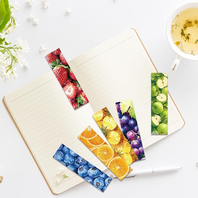 30 Pcs Watercolor Fruit Bookmarks for Kids Fruit Theme Funny Bookmark Cartoon Bookmark for School Office Students Teens Book Reading Lovers Classroom Favors