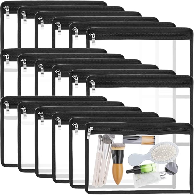 QWORK Clear Zipper Pouches, 18 Pack 11.5 x 7 Inches PVC Waterproof Pouch Bags, Pencil Pouches, Makeup Pouch, Clear Storage Bags, Document File Organization Bags