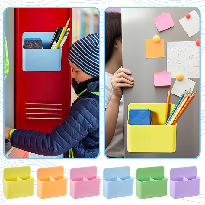 6 Pcs Magnetic Marker Holder for Whiteboard, Dry Erase Marker Organizer with Removable Divider, Magnetic Pen Holder for Classroom Office Locker Fridge File Cabinet (Macaron)