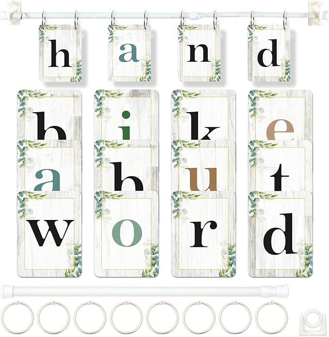 Green Eucalyptus CVC Word Builder with 117 Alphabet Flash Cards Phonics, Adjustable CVCC & CCVC Flip Charts with Holder Spelling Game Bulletin Board Letters for Home Wall Decor Supplies