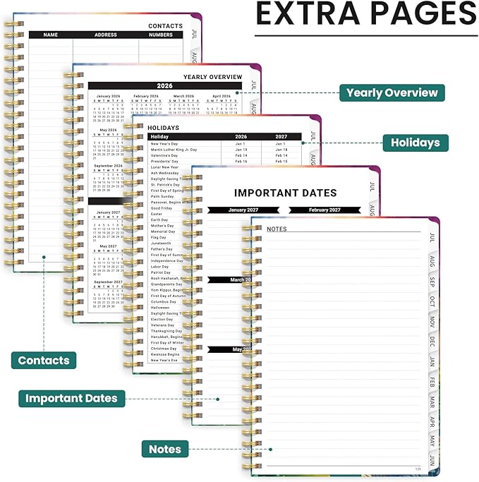 Planner 2026-2027, Monthly and Weekly Academic Planner July 2026 - June 2027, Hardcover Student Teacher Planning Agenda Calendar Book with Tabs, Perfect for Office School Supplies, A5 (6.3" x 8.5") - Mystic Forest