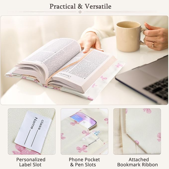 Aplufine Adjustable Fabric Book Cover with Elastic Band, Washable Reusable Book Sleeve for Hardcover Books, Textbooks, Novels & Journals, Book Protector with Pocket & Bookmark,Book Gift