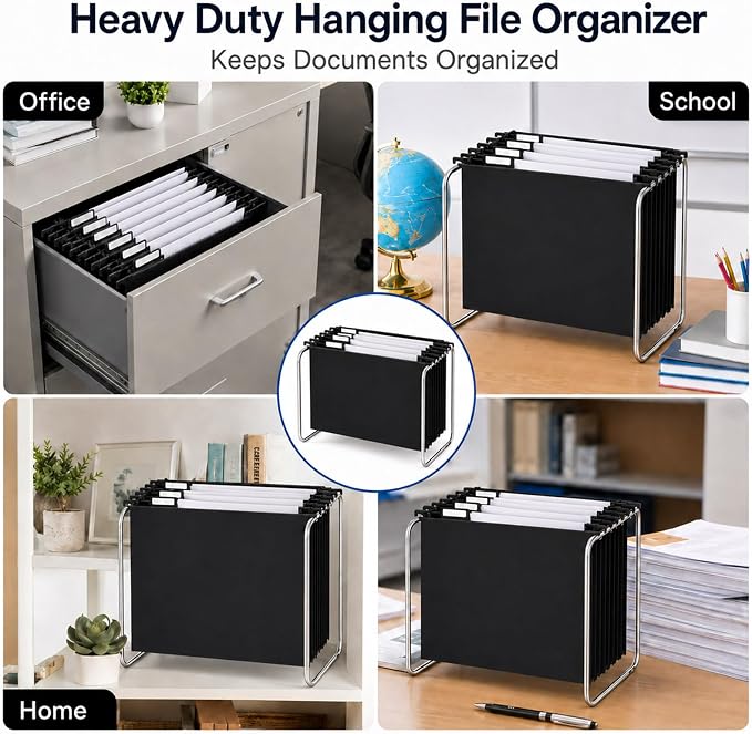 gisgfim 16 Pack Plastic Hanging File Folder Letter Size 2inch Expanding File Folders with Tabs Extra Capacity Hang Folders Heavy Duty for Filing Cabinet Designed for Bulky Files, Black