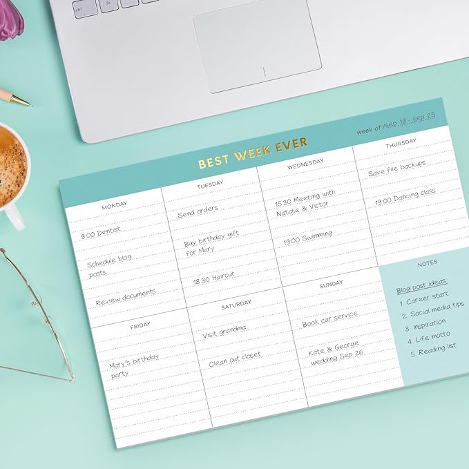 Sweetzer & Orange Weekly To Do List Pad. Gold Foil Weekly Planner Notepad with Daily Agenda Squares. 7x10” Day Scheduler 2026 - Student Organizer, Work Scheduler, and Checklist Note Pad.