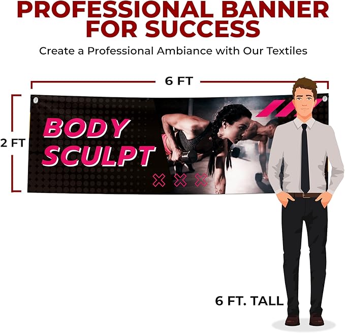 Body Scullpt Large Banners and Signs for Outdoor by Mavis Printing-Polyester Banner with 4 Holes for Easy Hang Indoor & Outdoor|4x1 Feet HD Print Sign to Promote Church| Made in USA