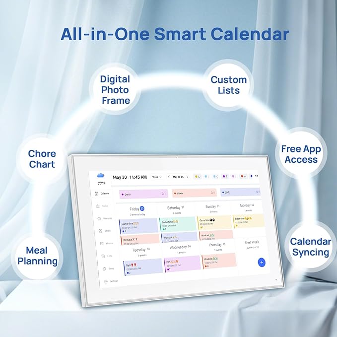 15.6 inch Digital Wall Calendar Touchscreen, Chore Chart, IPS FHD,Wall Planner, Smart Family Schedules, Wall Mount Included，Wall Organizer,Meal Planner,Plan Daily Household and Work tasks