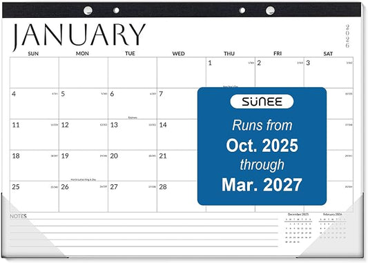 SUNEE 2026 Desk Calendar - 18 Month Calendar Oct 2025 - Mar 2027, 17" x 12" Desktop Calendar 2026 with Notes, for Planning, Organizing in Family, School or Office, White 2026 Calendar