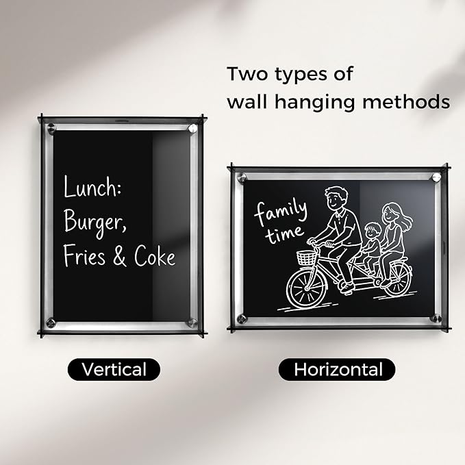 TOWON 9x12 Inch Black Acrylic Dry Erase Board & Photo Frame, Wall Mount Writing Remind Board with Slide-Lock Design for Home Office, Kitchen and Dorm Décor | 4 Dual-Tip Markers and Double-Sided Eraser