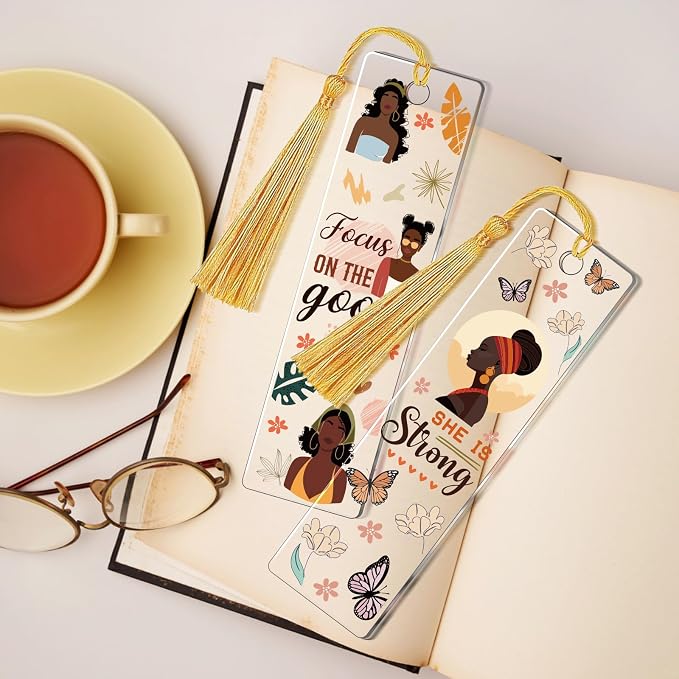 AFRITEE UV DTF Bookmark Wraps - 24 Pcs Black Girl Inspirational Quotes Acrylic Bookmark Sticker, Floral Butterflies Cold Transfer Stickers for Bookmarks Uvdtf Decals Decoration Gifts for Book Lovers