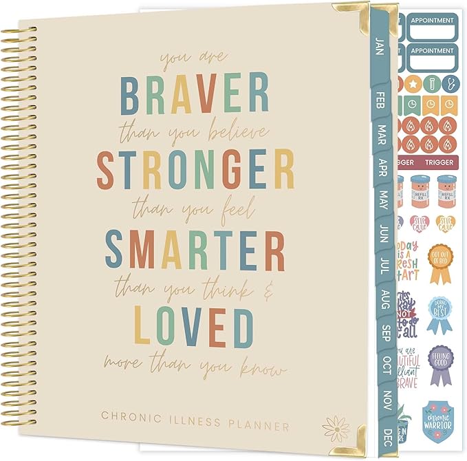 bloom daily planners Undated Chronic Illness Planner & Medical Journal - 12 Month Pain & Symptom Tracker, Mood & Medication Log, Appointment Organizer (7” x 9”)- You Are Stronger Than You Think