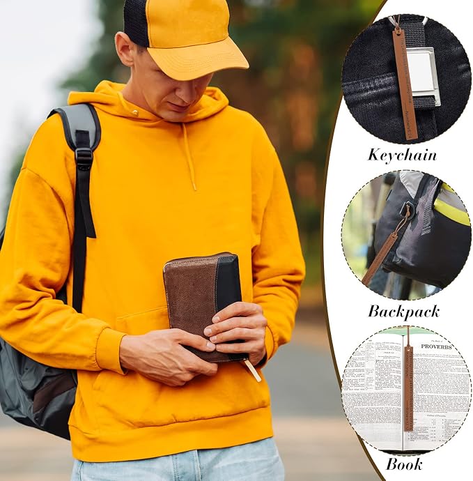 Roowest 20 Pcs Christian Father Day Gifts Bible Bookmark Inspirational Book Markers Religious Gifts for Christian Leather Bookmark Scripture Church Supplies Reading Reward, 20 Styles(Brown)