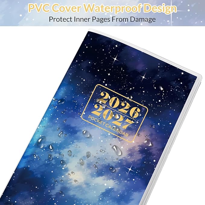 Pocket Calendar 2026-2027, Purse Monthly Planner, Runs from January 2026 Until December 2027, 3.7" x 6.7", Pocket Calendar with Star PVC Cover for Office