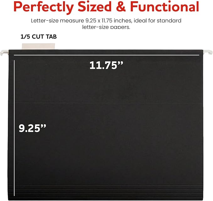 Black Hanging File Folders – 8 Pack, Letter Size File Organization Folders for Home, Office, School & Filing Cabinets