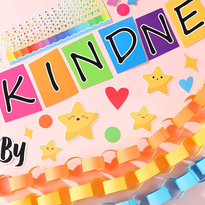 gisgfim Kindness Valentine Bulletin Board Decorations Back to School Classroom Paper Cutouts 3D Colorful DIY Craft Motivational Link Together by Love Bulletin Board Decor for Christmas Chalkboard Wall