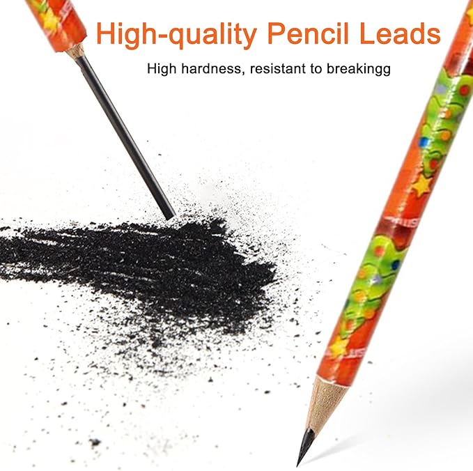 48Pcs Christmas Pencils for Kids, Christmas Wooden Holiday Pencils with Erasers, Santa, Snowman, Reindeer Designs for Classroom Party Favors, Stocking Stuffers, Xmas Gift Supplies, School Supplies
