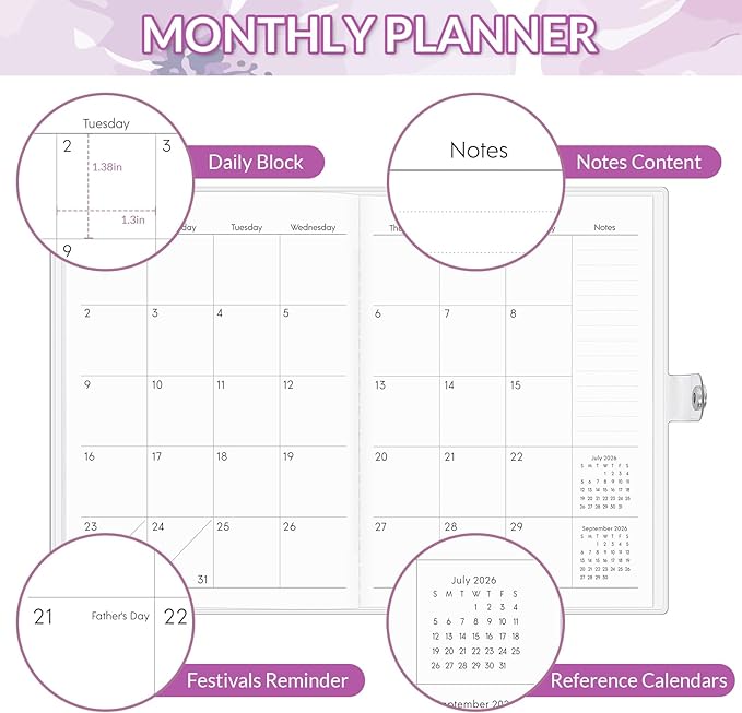 Monthly Planner 2025-2027, Monthly Calendar (July 2025 Until December 2027), 5.9'' x 8.4'', A5 Planner with PVC Cover, Perfect for Office, School Organizing Planning - Purple