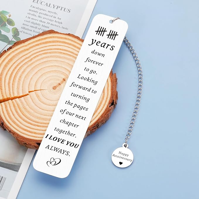 10th Anniversary Tin Gifts for Wife Husband Couples 10 Year Anniversary for Her Him - Cute Bookmarks for Ten Years Wedding Aniversario Gift for Women Men 10 Years Down Forever to Go