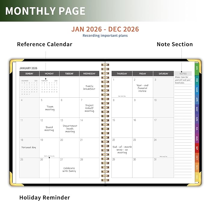 Planner -2026, Hardcover Weekly & Monthly Calendar Planner, January 2026 - December 2026, 6" x 8", Daily Agenda Book with Colorful Tabs, College Organizer Notebook, School & Work Supplies for Student Teacher Classroom