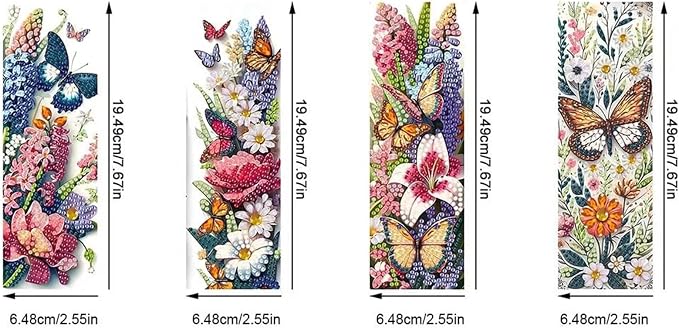 4pcs Butterfly Diamond Art Bookmarks,Flowers Diamond Painting Bookmark Kits for Adult,DIY Gem Art Small Crafts with Rhinestone Tassel,Paint by Diamonds for Birthday Reader Gifts(Butterfly02)
