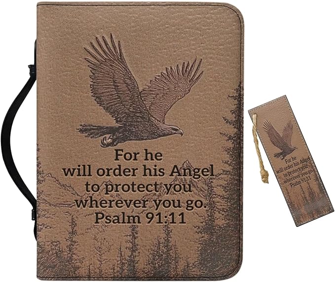 BrownPU Bible Covers for Men Small Bible Case Bible Bag with Leather Bookmark Set, Eagle and Scripture