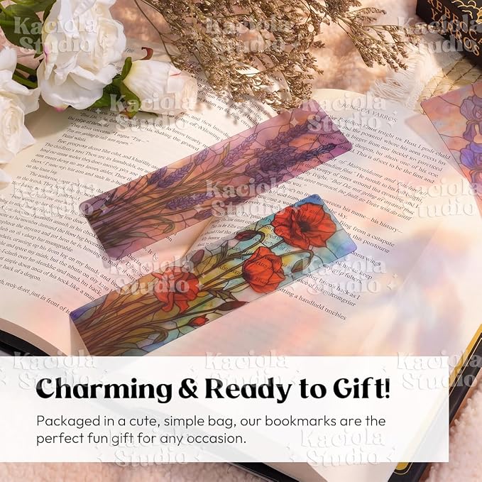 Kaciola 10PCS Stained Glass Bookmarks, Floral Transparent Book Marks for Reading, Book Lovers Bookish Items Gift, Cool Bookmarks Accessories for Women Men Book Lovers Booktok (Floral)