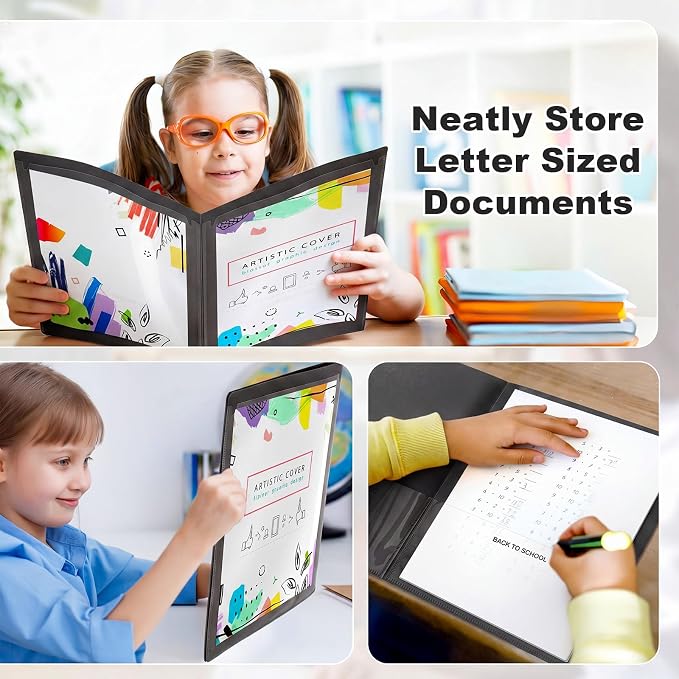 Henoyso 24 Pcs Take Home Folder Heavy Duty 2 Clear Front Pockets and 2 Inside Pockets Homework Folders for School Students Parent Teacher Classroom Communication (Black)