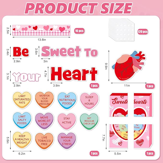 JarThenaAMCS Valentine' s Day Health Habits Bulletin Board Set Conversation Heart Paper Cutouts Be Sweet to Your Heart Classroom Decorations for School Home Wall Door Decor Valentines Party Supplies