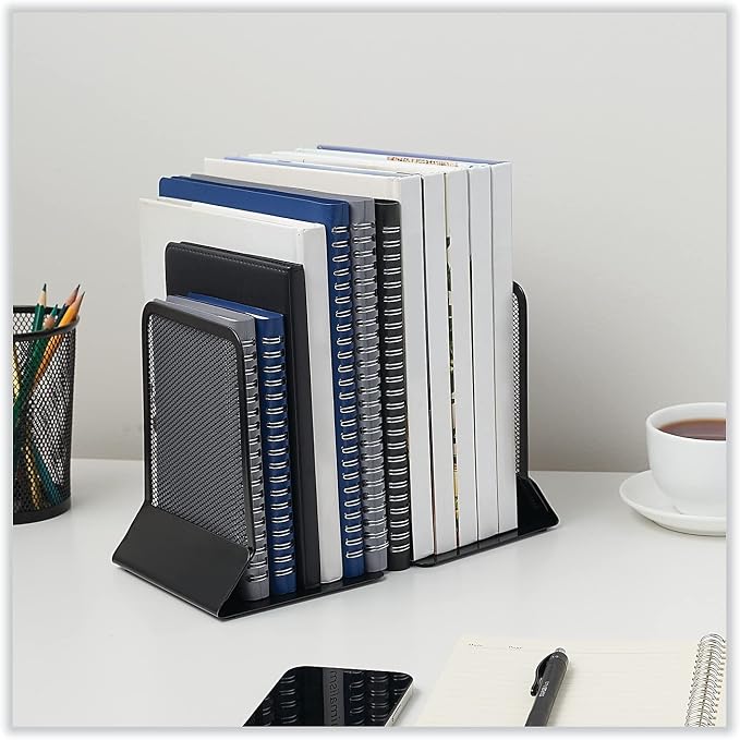 Universal UNV20025 5.38 in. x 5.38 in. x 6.75 in. Nonskid Metal Mesh Bookends - Black (1-Pair)