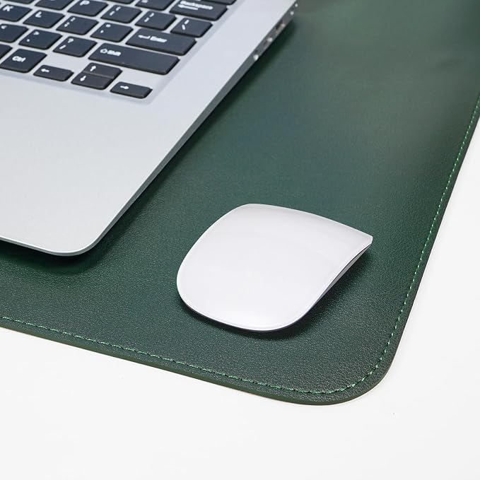 AFIING Leather Desk Pad Protector, Large Desk Mat with Natural Cork & PU Leather, Mouse Pad, Non-Slip, Waterproof Desk Writing Pad for Office and Home (Dark Green)