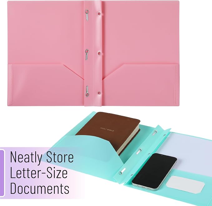 Mr. Pen- Plastic Folders with Pockets and Prongs, 5 Pack, Letter Size, Macaron Colors, Flexible Plastic Folders with Prongs