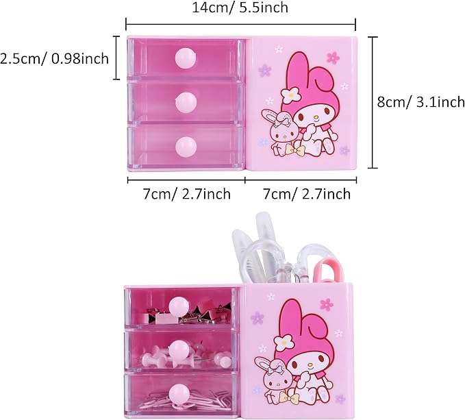 Roffatide Anime Cinnamoroll Melody Kuromi Desktop Desk Office Supplies Container Pen Holder for Desk Cute Pencil Cup Pot Makeup Brush Holder Mini Box