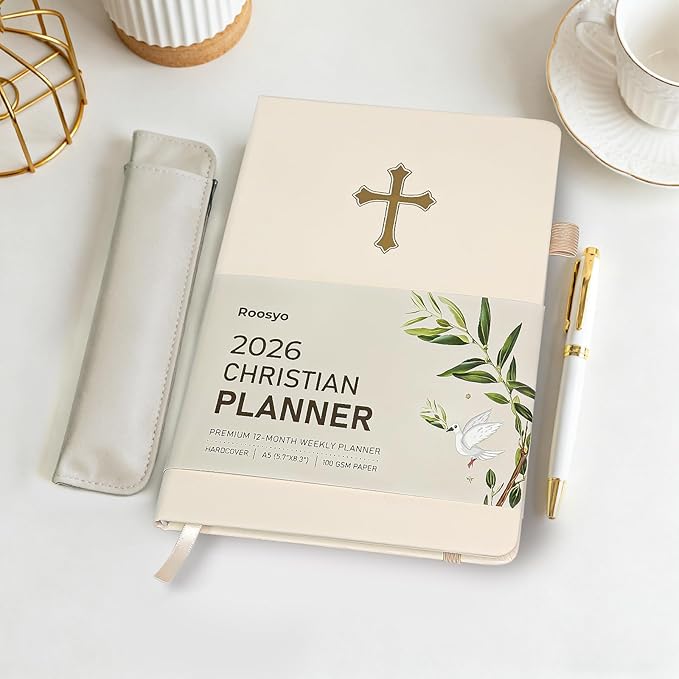 2026 Christian Planner in Beige – Elegant 12-Month Bible Journal and Prayer Notebook, Scripture-Based Weekly Planner, Christian Gifts for Women, Minimalist Hardcover