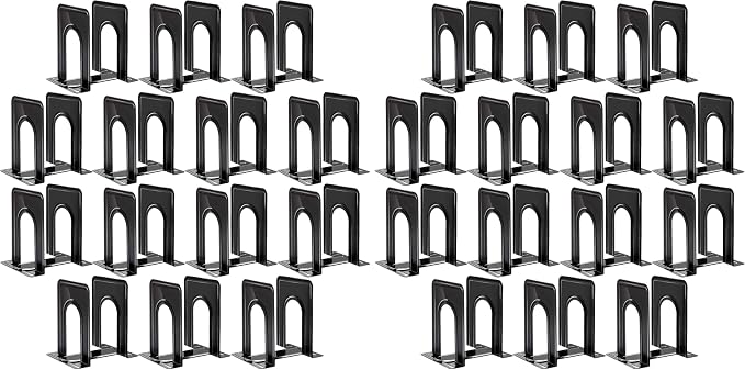 Happyhapi 14 Pair Book Ends for Shelves, 28 Pcs Metal Bookends Book Holder for Shelf, Heavy Book Stopper for Desk, Simple Library Office Home Bookend, 4.9 x 5.7 x 6.5 in, Black (Pack of 2)
