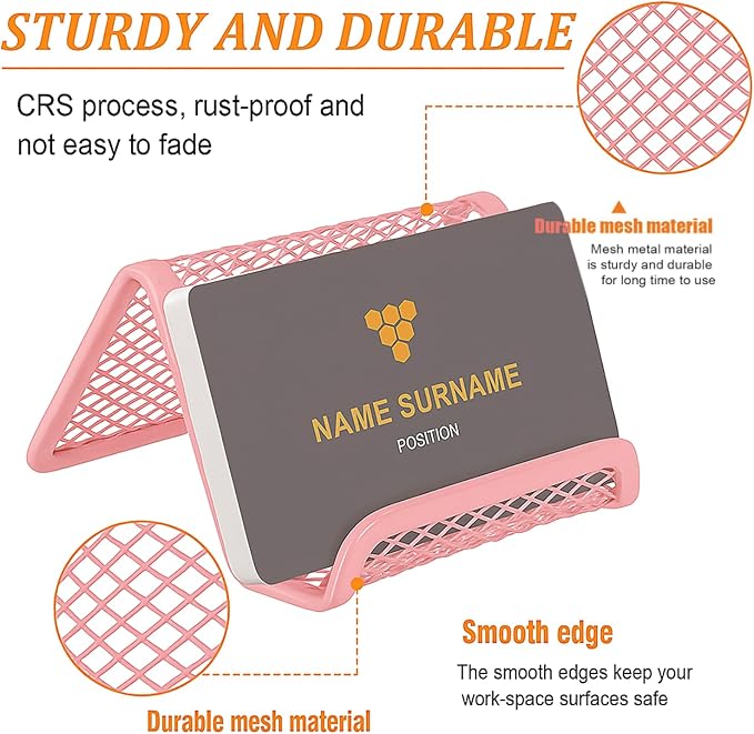 Business Card Holder for Desk, Office Desktop Business Card Display Holder, Mesh Business Card Holder, Desk Accessories for Women and Men, Pink(6 Pack)