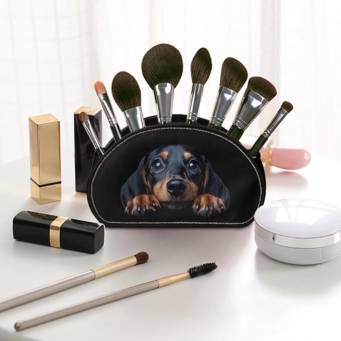 Forchrinse Dachshund Remote Control Holder Leather TV Remote Caddy for Table Desktop Organizer with 5 Compartment for Office Supplies,Makeup Brush,Media Controllers