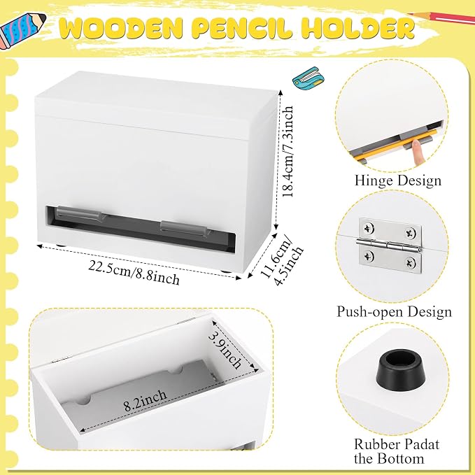 Yalikop 1 Pc Wooden Pencil Dispenser for Classroom Pastel Wood Pencils Holder for up to 200 Pencils Reusable Straw Dispenser for Home Office Teachers Supplies Storage (Classic,White)