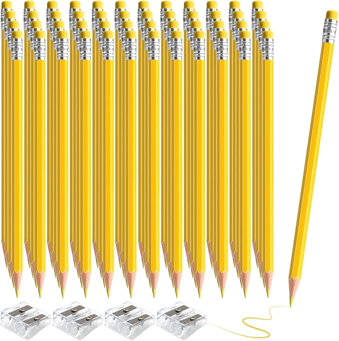 48 PCS Yellow Pencils Bulk with Eraser, Pre-Sharpened HB Spring & Easter Pencils for Kids, School Supplies for Writing, Drawing & Easter Art Crafts(Yellow)
